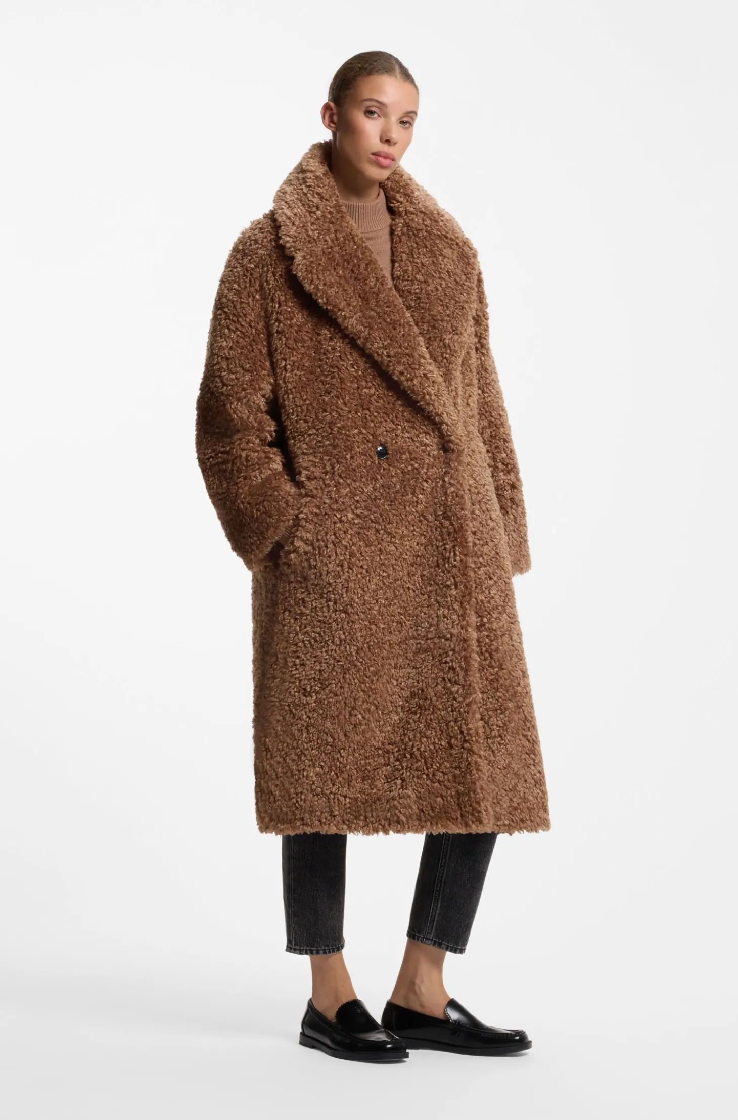 Oversized-Fit Teddy-Mantel mit zweireihiger Knopfleiste