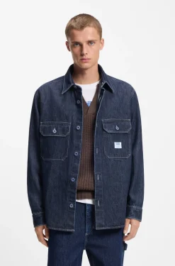 Oversized Hemd aus blauem Denim