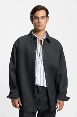 Oversized Hemd aus schwerem dunkelblauem Denim