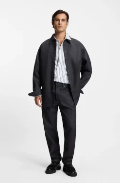 Oversized Hemd aus schwerem dunkelblauem Denim