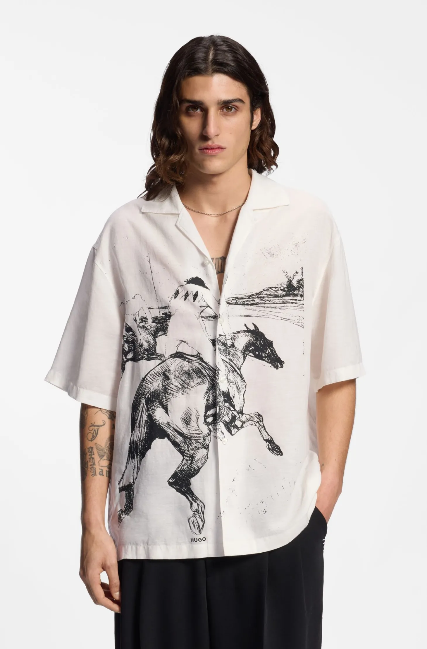 Oversized Hemd mit Pferderennen-Print