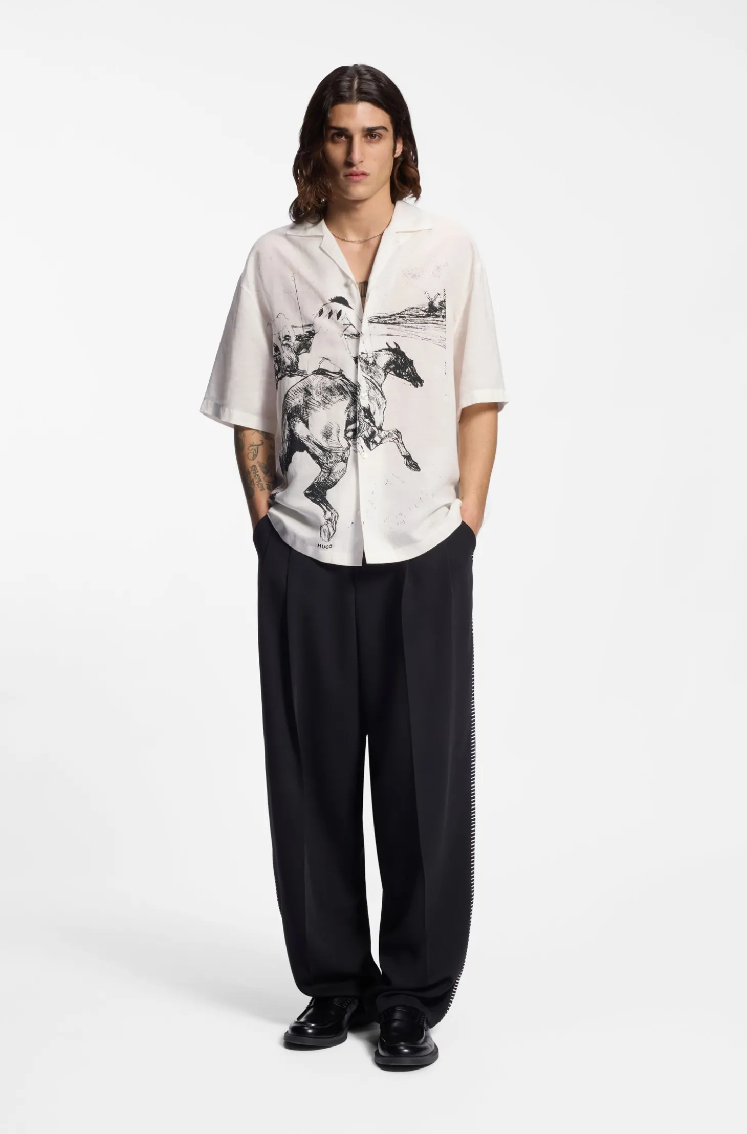 Oversized Hemd mit Pferderennen-Print