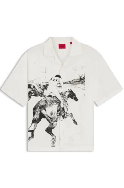 Oversized Hemd mit Pferderennen-Print