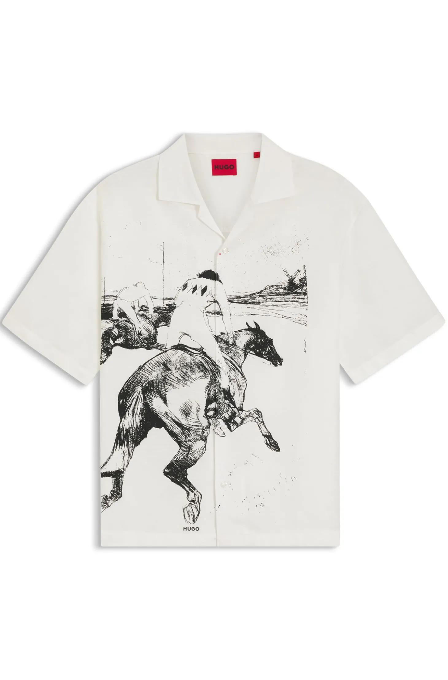 Oversized Hemd mit Pferderennen-Print