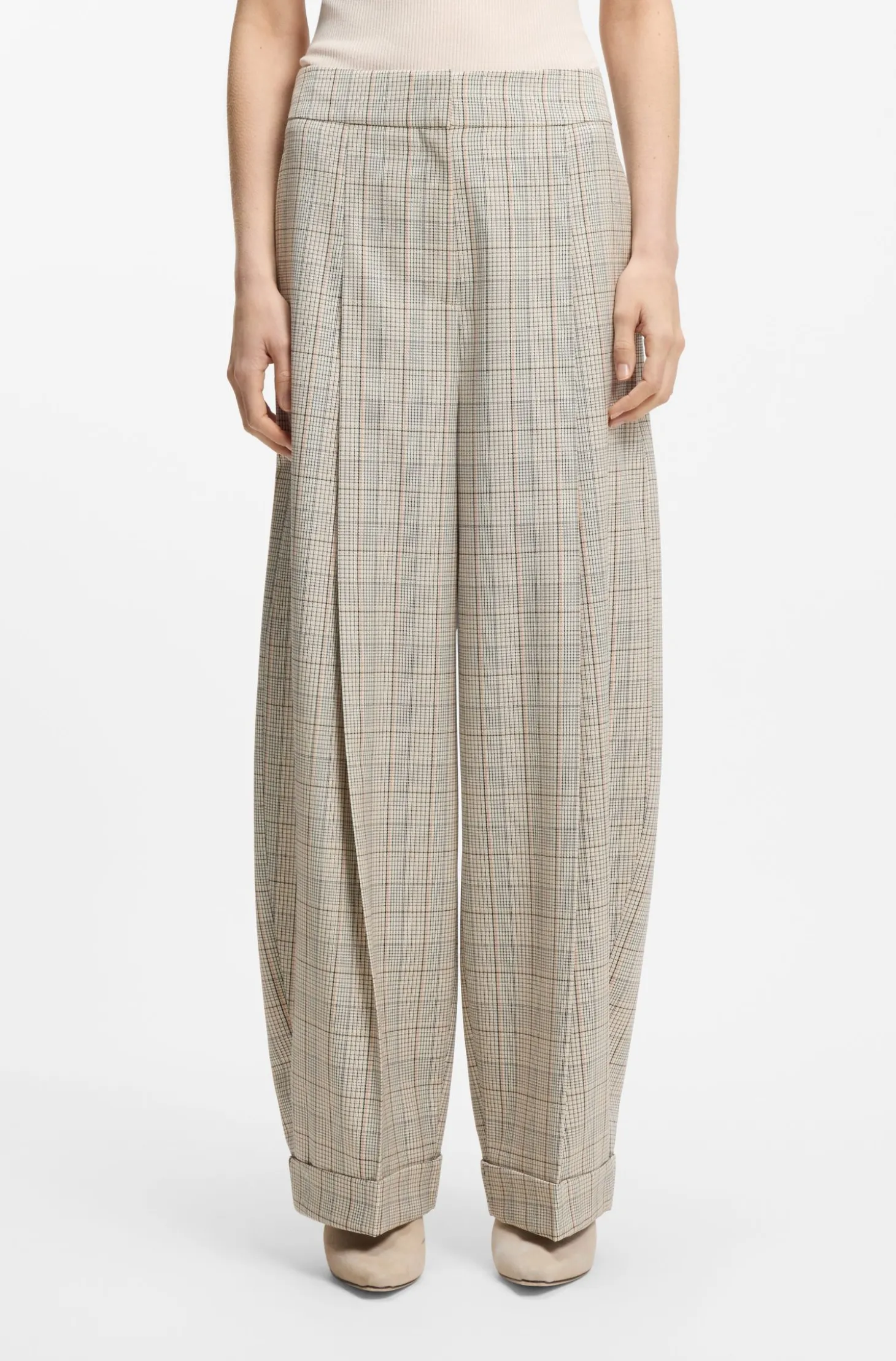 Oversized Hose aus karierter Stretch-Wolle