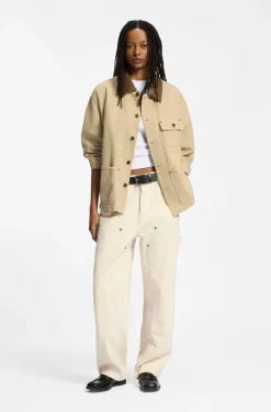 Oversized Jacke aus Baumwoll-Twill mit Kontrastkragen