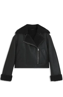 Oversized Jacke aus Kunstleder mit Shearling-Imitat