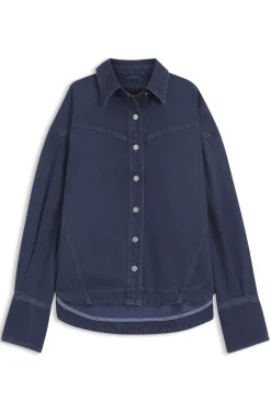 Oversized Jeanshemd aus festem Denim in Rauchblau