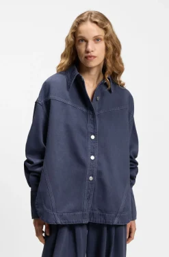 Oversized Jeanshemd aus festem Denim in Rauchblau