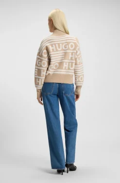 Oversized Pullover mit Stehkragen und Jacquard-Logos