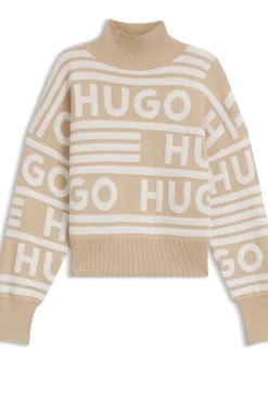 Oversized Pullover mit Stehkragen und Jacquard-Logos