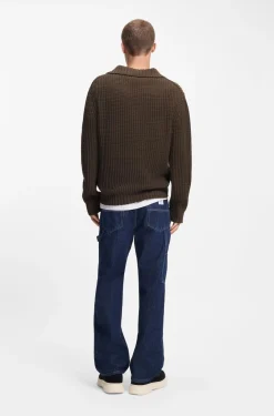 Oversized Pullover mit Waffelstruktur und Johnny-Kragen