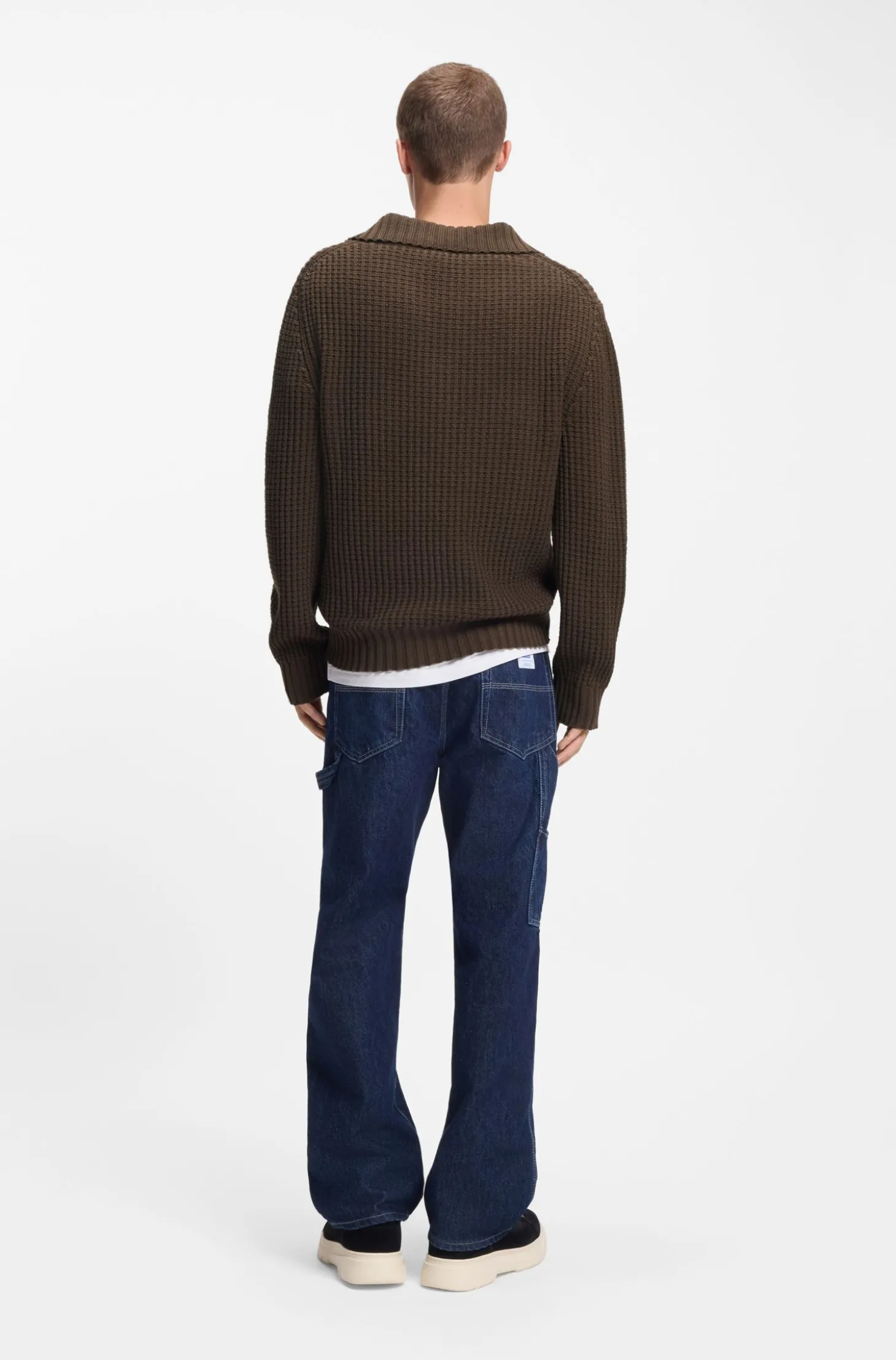 Oversized Pullover mit Waffelstruktur und Johnny-Kragen