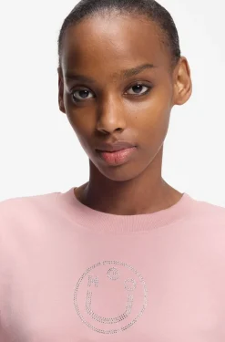 Oversized T-Shirt aus Baumwolle mit Happy HUGO Logo aus Strass