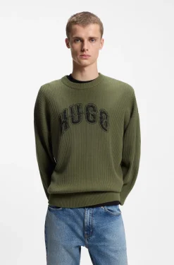 Oversize-Pullover aus gerippter Baumwolle mit College-Logo