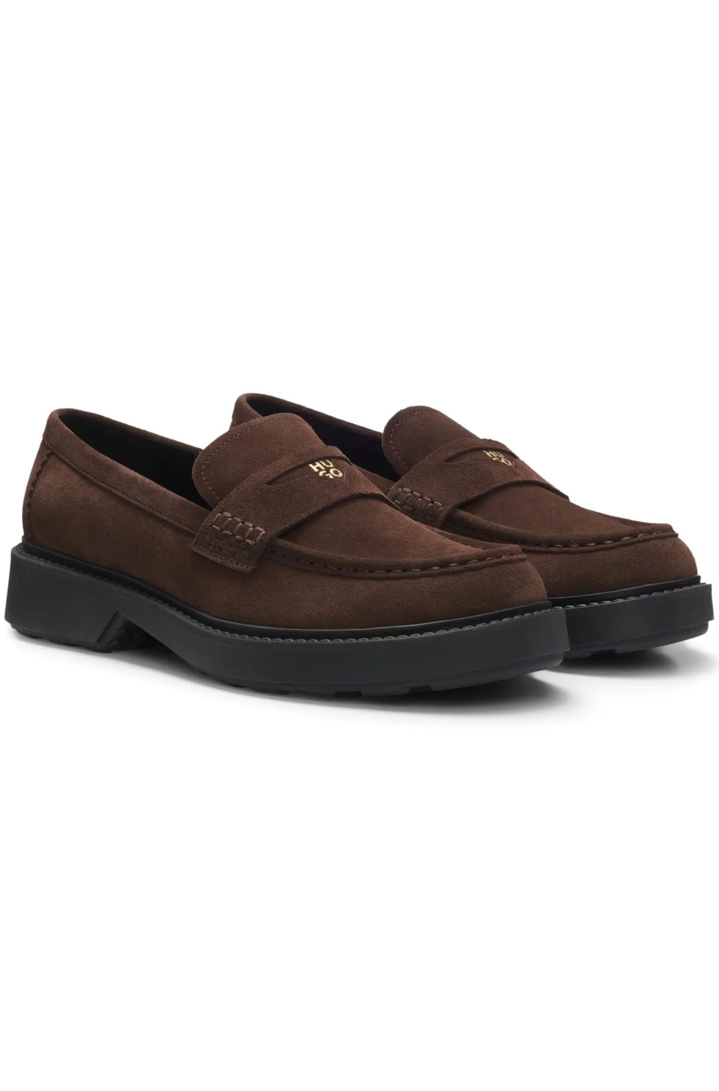 Penny-Loafers aus Veloursleder mit grober Gummisohle