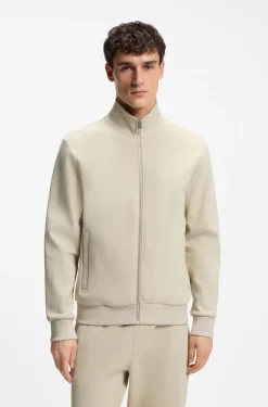Piqué-Sweatshirt aus merzerisierter Stretch-Baumwolle mit Reißverschluss