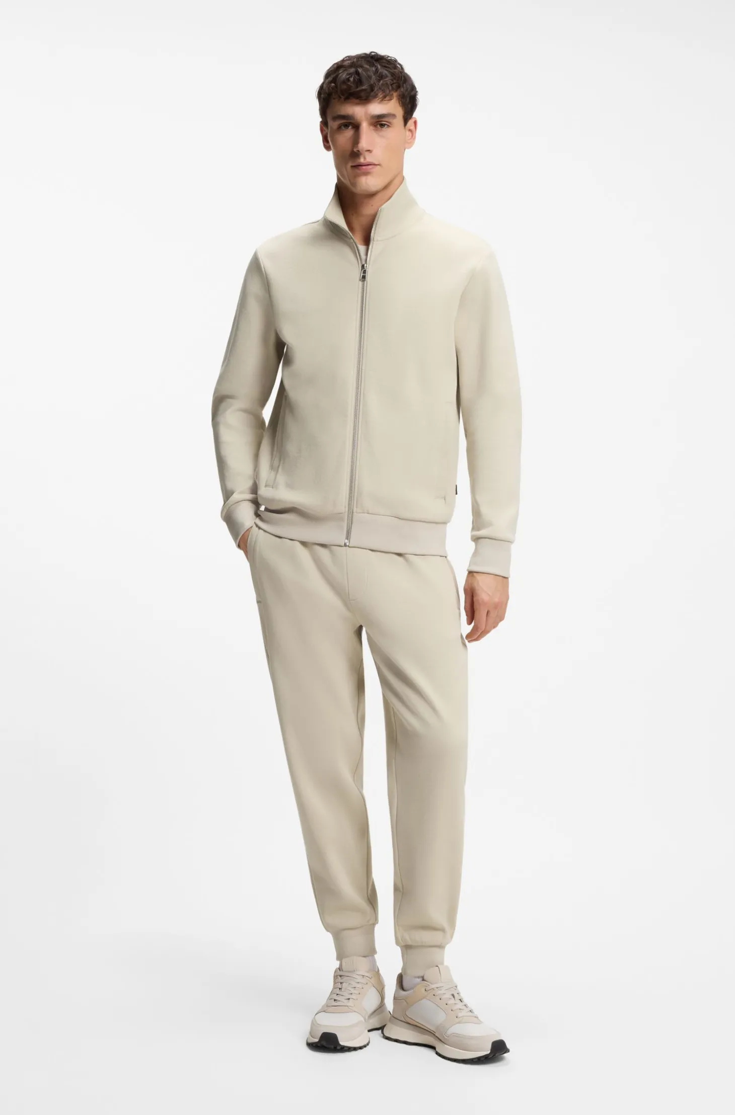 Piqué-Sweatshirt aus merzerisierter Stretch-Baumwolle mit Reißverschluss