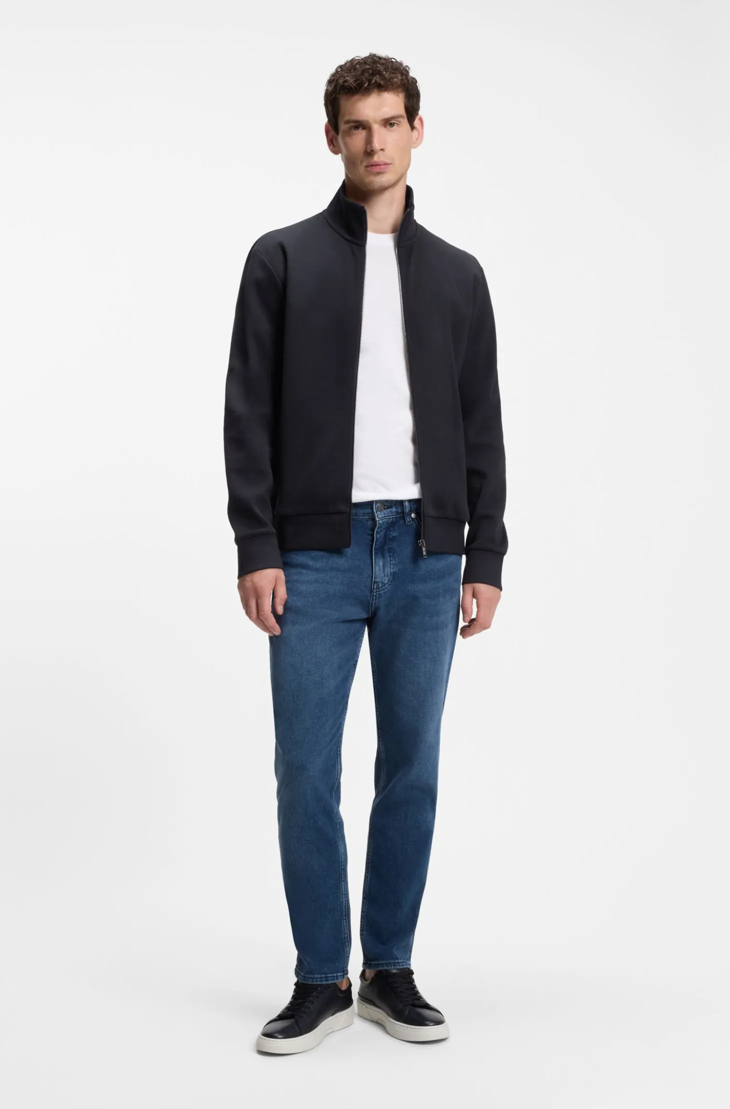 Piqué-Sweatshirt aus merzerisierter Stretch-Baumwolle mit Reißverschluss