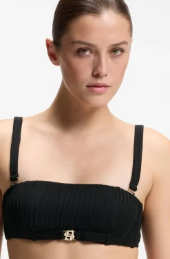 Plissé-Bandeau-Bikinitop mit Double-B-Monogramm