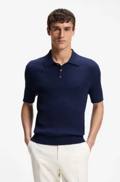 Polo-Pullover aus Baumwolle mit Kaschmir und Zopfmuster