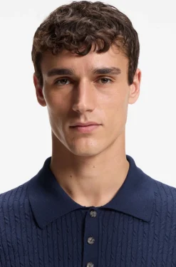 Polo-Pullover aus Baumwolle mit Kaschmir und Zopfmuster