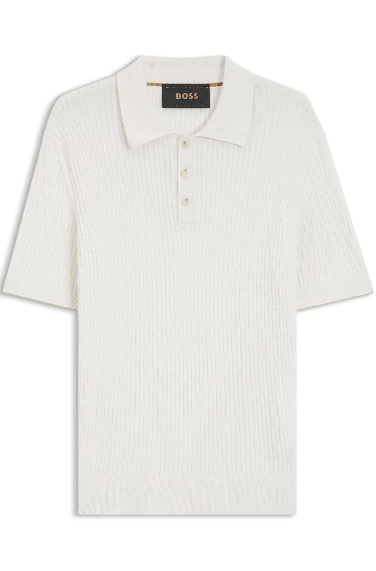Polo-Pullover aus Baumwolle mit Kaschmir und Zopfmuster