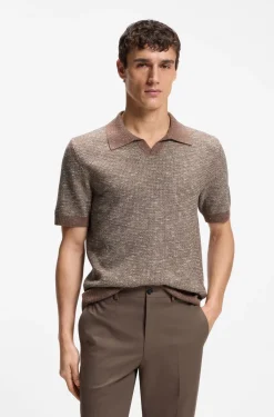 Polo-Pullover mit Johnny-Kragen aus Woll-Mix mit Seide und Baumwolle