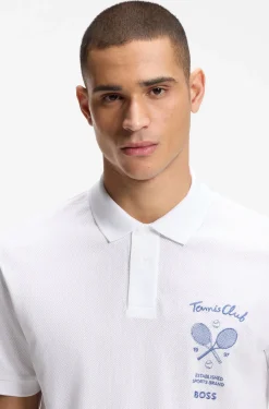Poloshirt aus Baumwolle in Mesh-Optik mit gesticktem Artwork