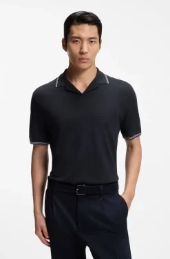 Poloshirt aus Baumwolle-Leinen mit Johnny-Kragen