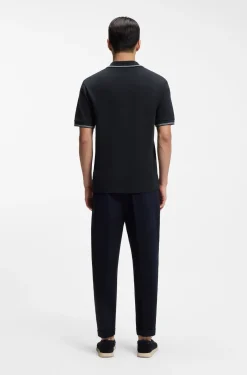 Poloshirt aus Baumwolle-Leinen mit Johnny-Kragen
