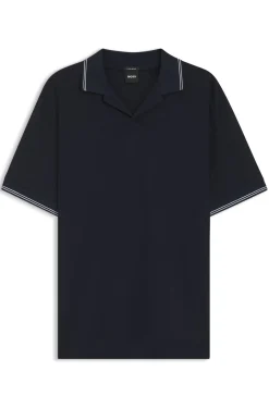 Poloshirt aus Baumwolle-Leinen mit Johnny-Kragen