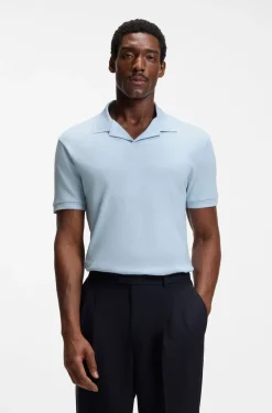 Poloshirt aus Baumwolle-Leinen mit Johnny-Kragen