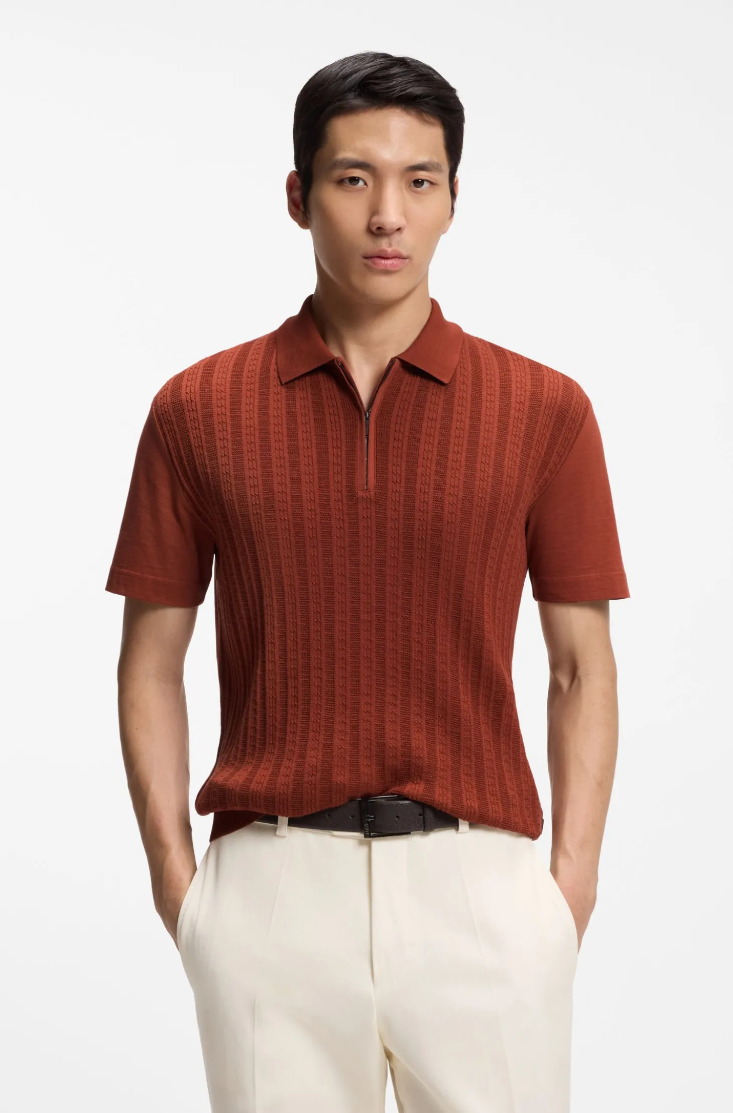 Poloshirt aus Baumwolle mit Seide und Reißverschluss am Kragen
