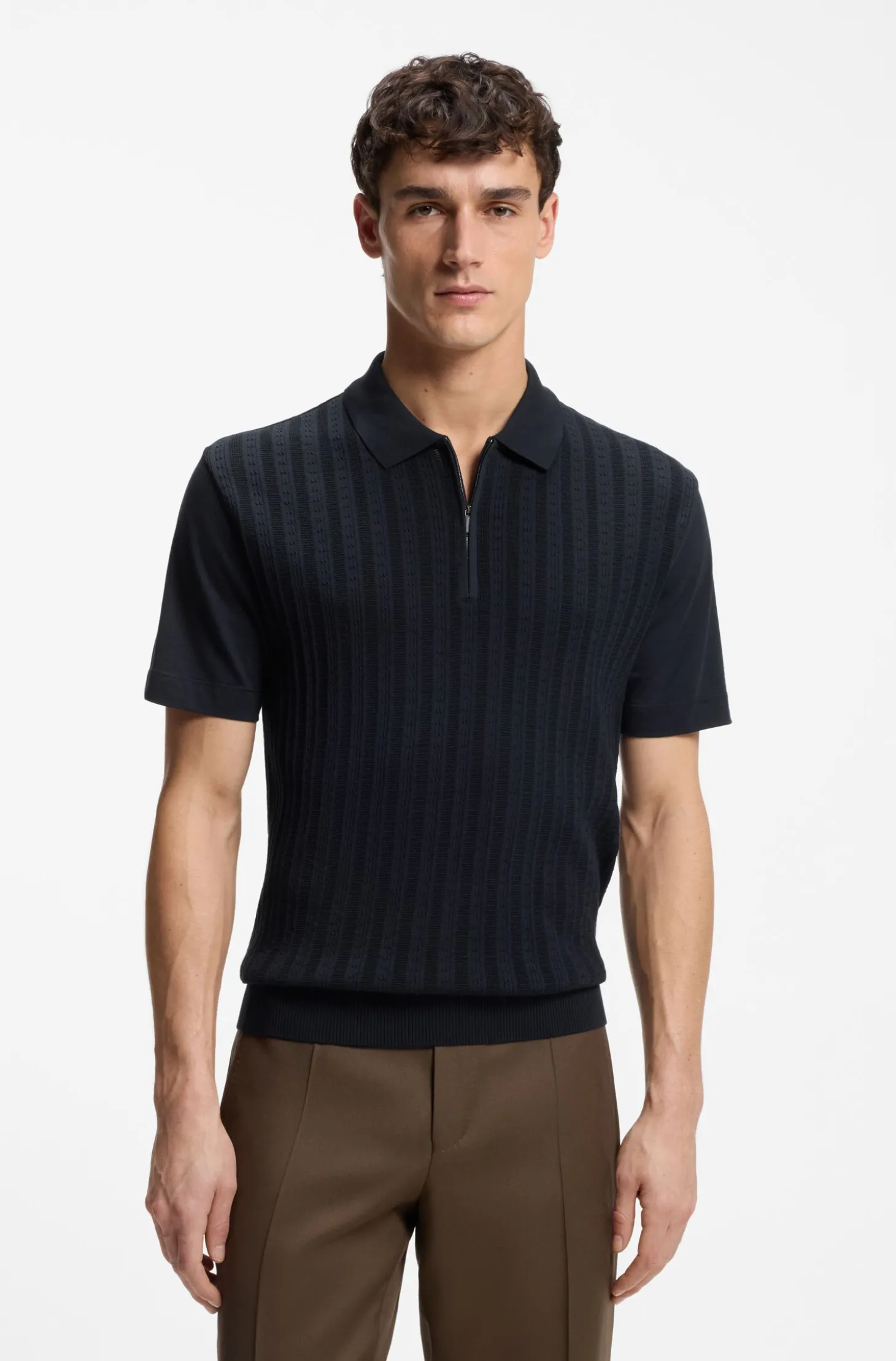Poloshirt aus Baumwolle mit Seide und Reißverschluss am Kragen