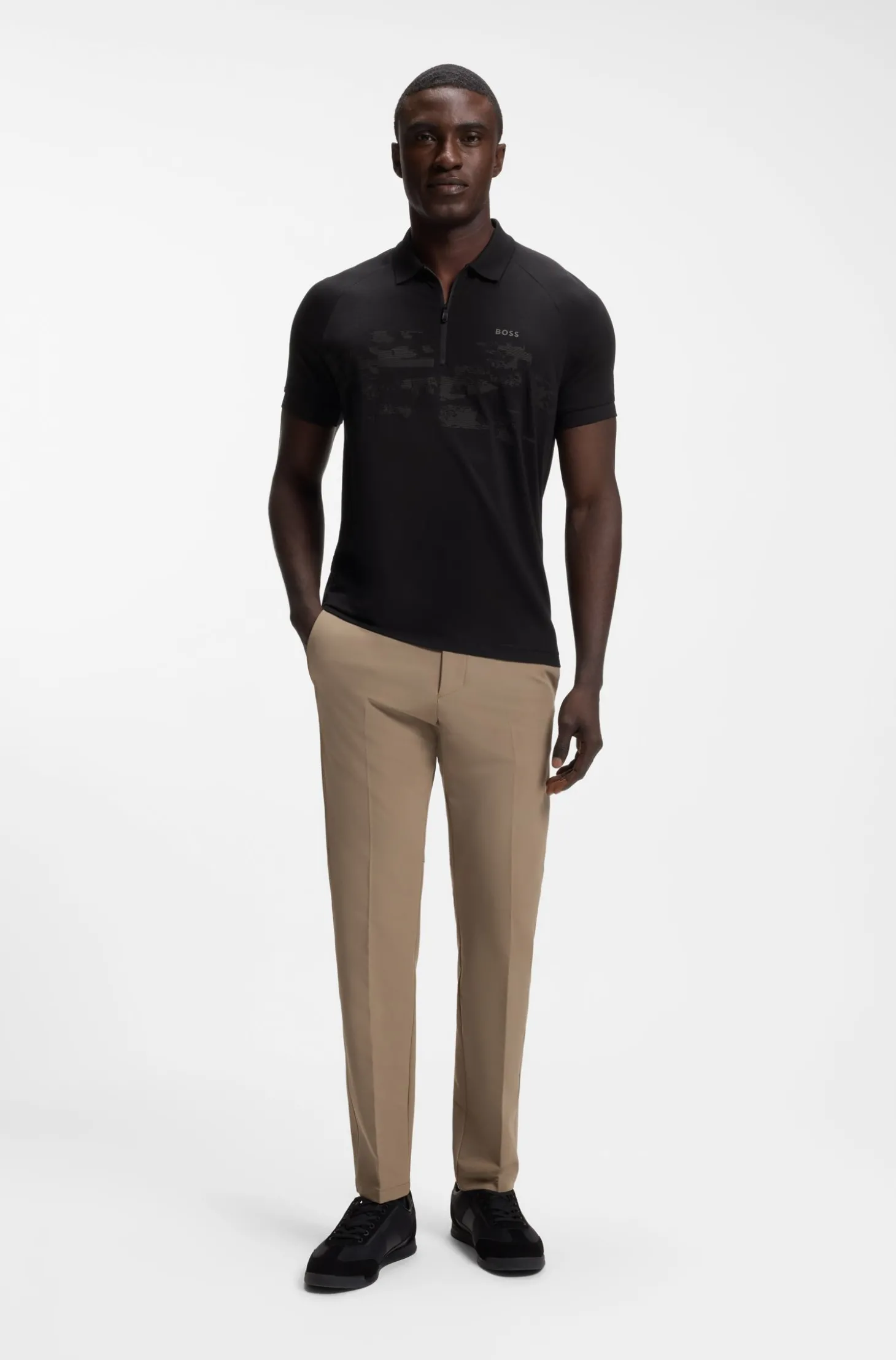 Poloshirt aus Baumwoll-Mix mit Reißverschluss und reflektierenden Grafiken