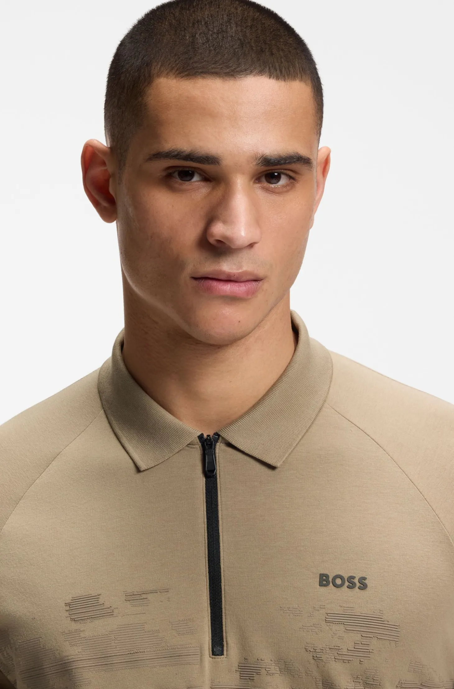 Poloshirt aus Baumwoll-Mix mit Reißverschluss und reflektierenden Grafiken