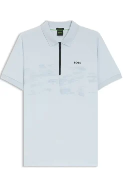 Poloshirt aus Baumwoll-Mix mit Reißverschluss und reflektierenden Grafiken