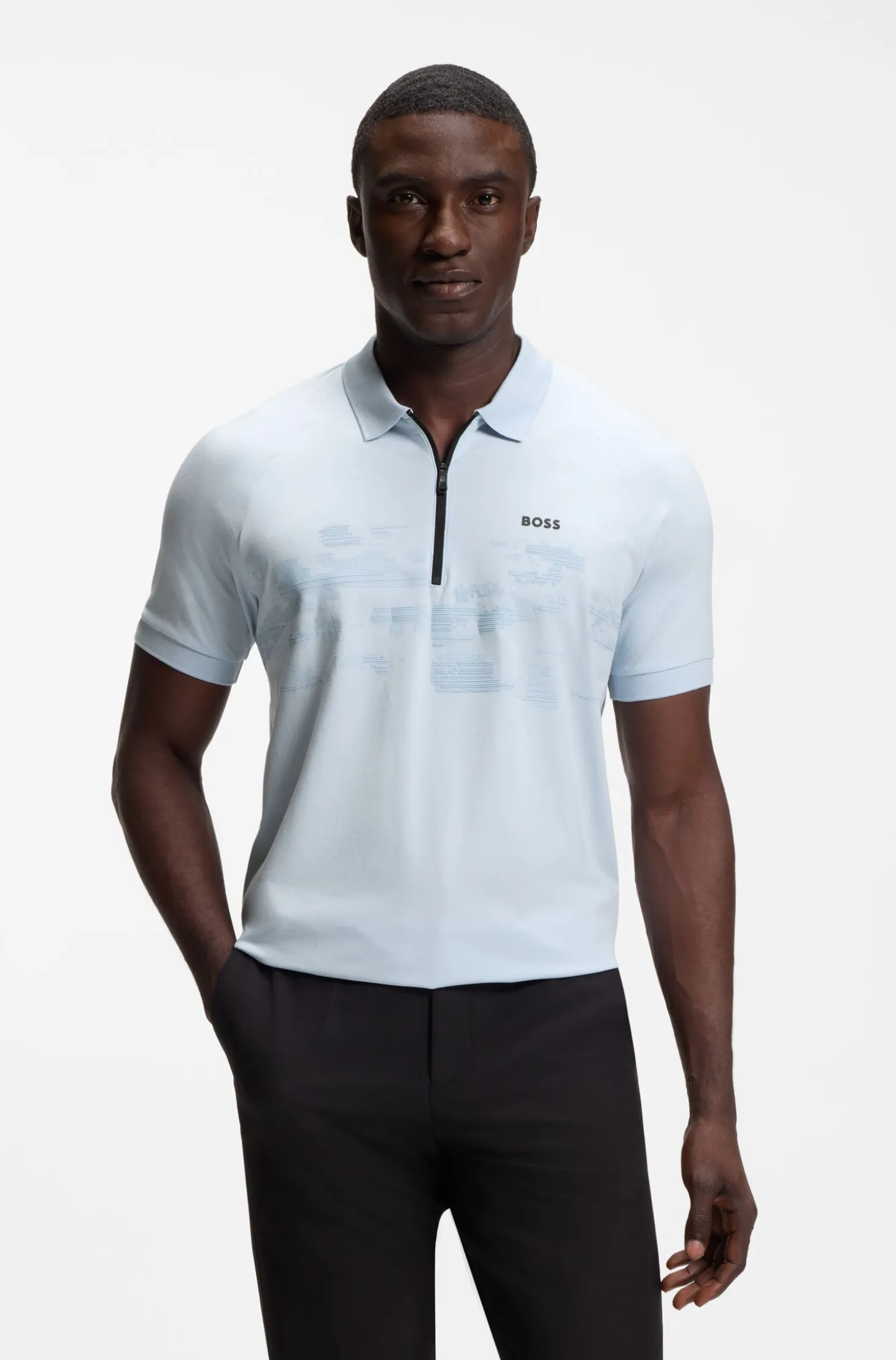 Poloshirt aus Baumwoll-Mix mit Reißverschluss und reflektierenden Grafiken
