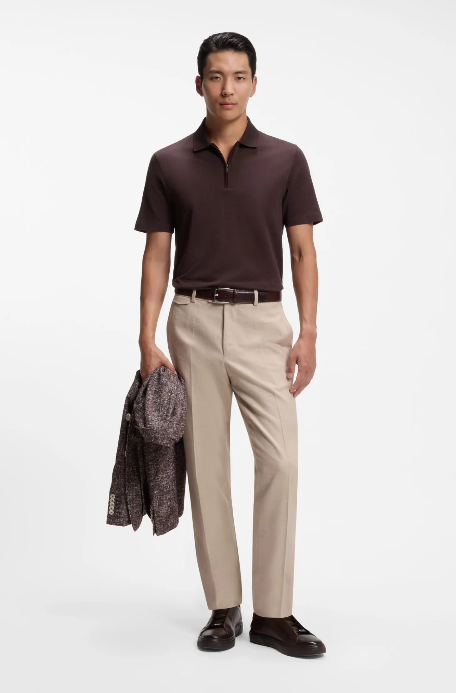 Poloshirt aus Baumwoll-Seiden-Mix mit Reißverschluss am Kragen