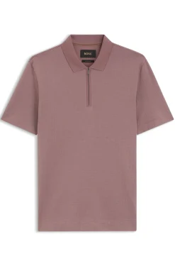 Poloshirt aus Baumwoll-Seiden-Mix mit Reißverschluss am Kragen