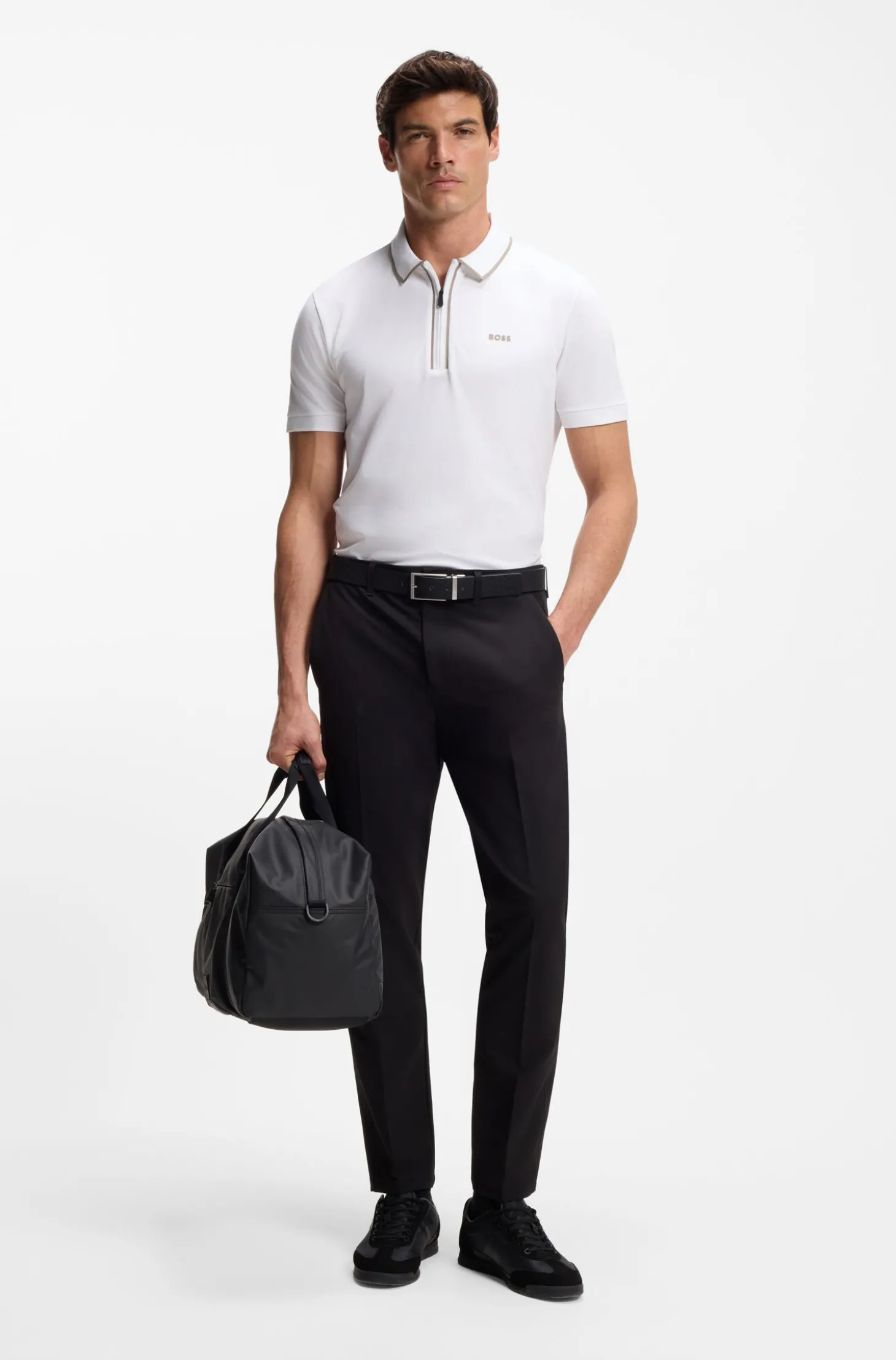 Poloshirt aus Stretch-Baumwolle mit Kontrast-Streifen