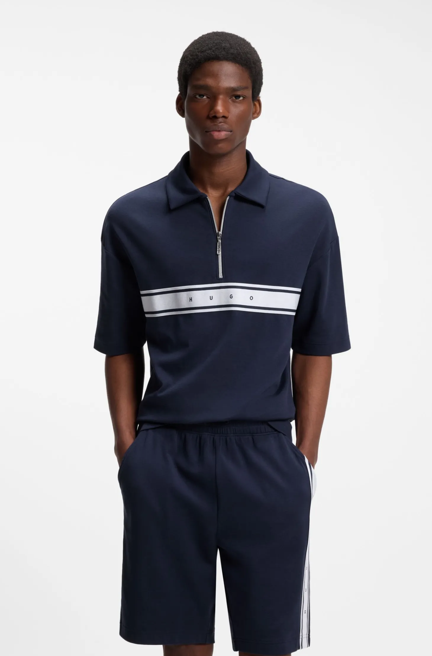 Poloshirt aus Stretch-Baumwolle mit Logo-Tape