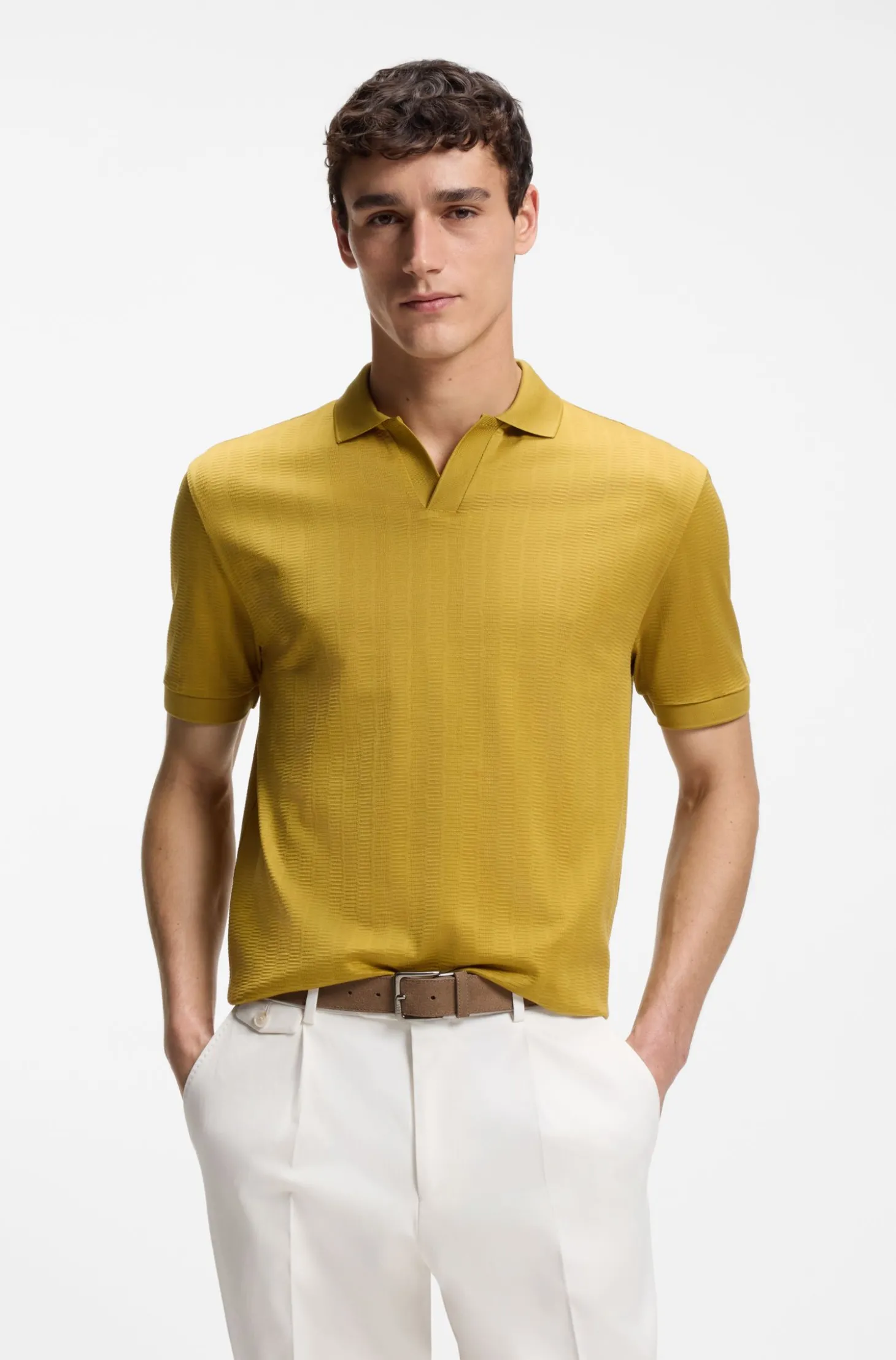 Poloshirt mit Johnny-Kragen aus Baumwoll-Jacquard