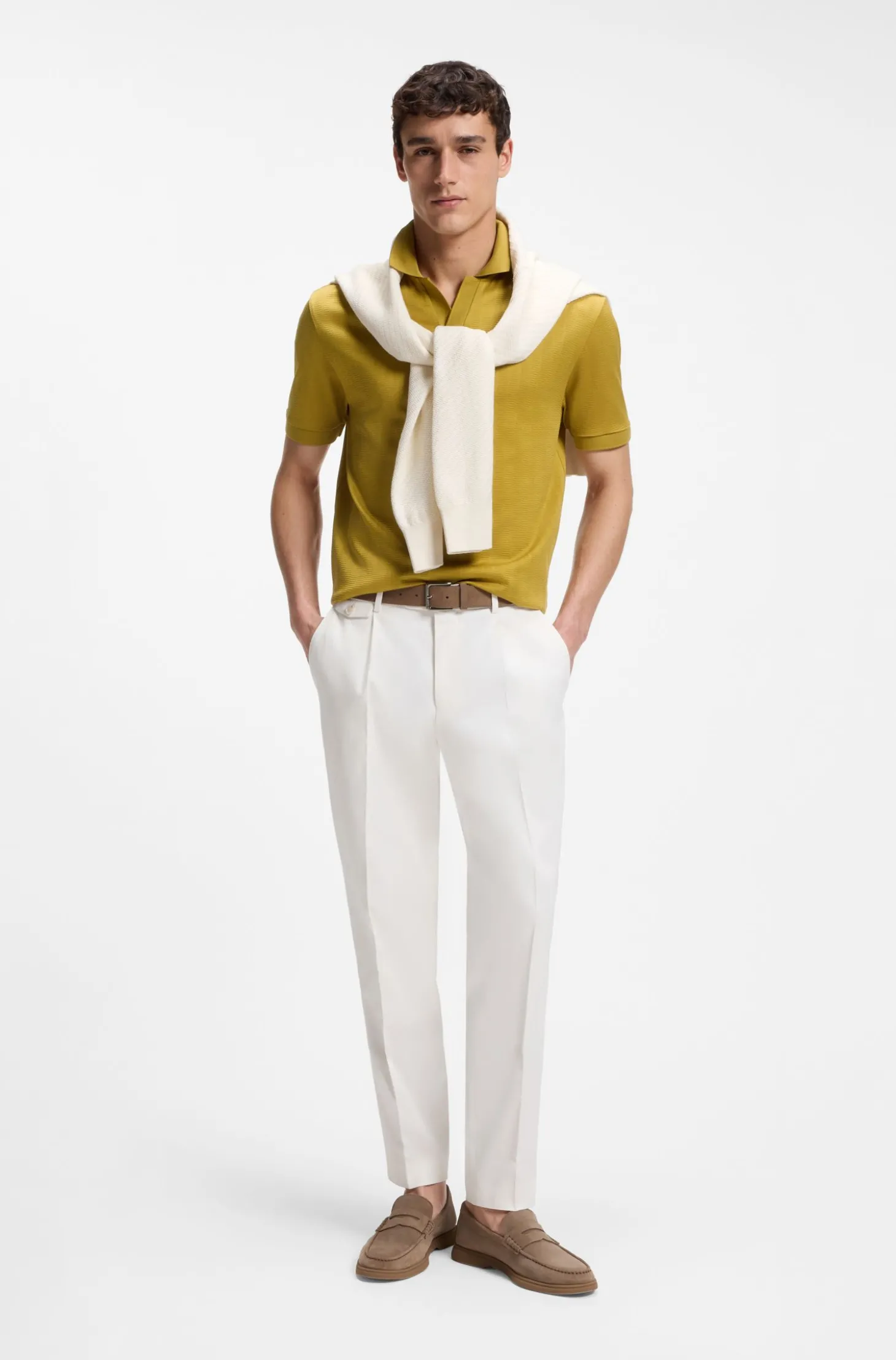 Poloshirt mit Johnny-Kragen aus Baumwoll-Jacquard