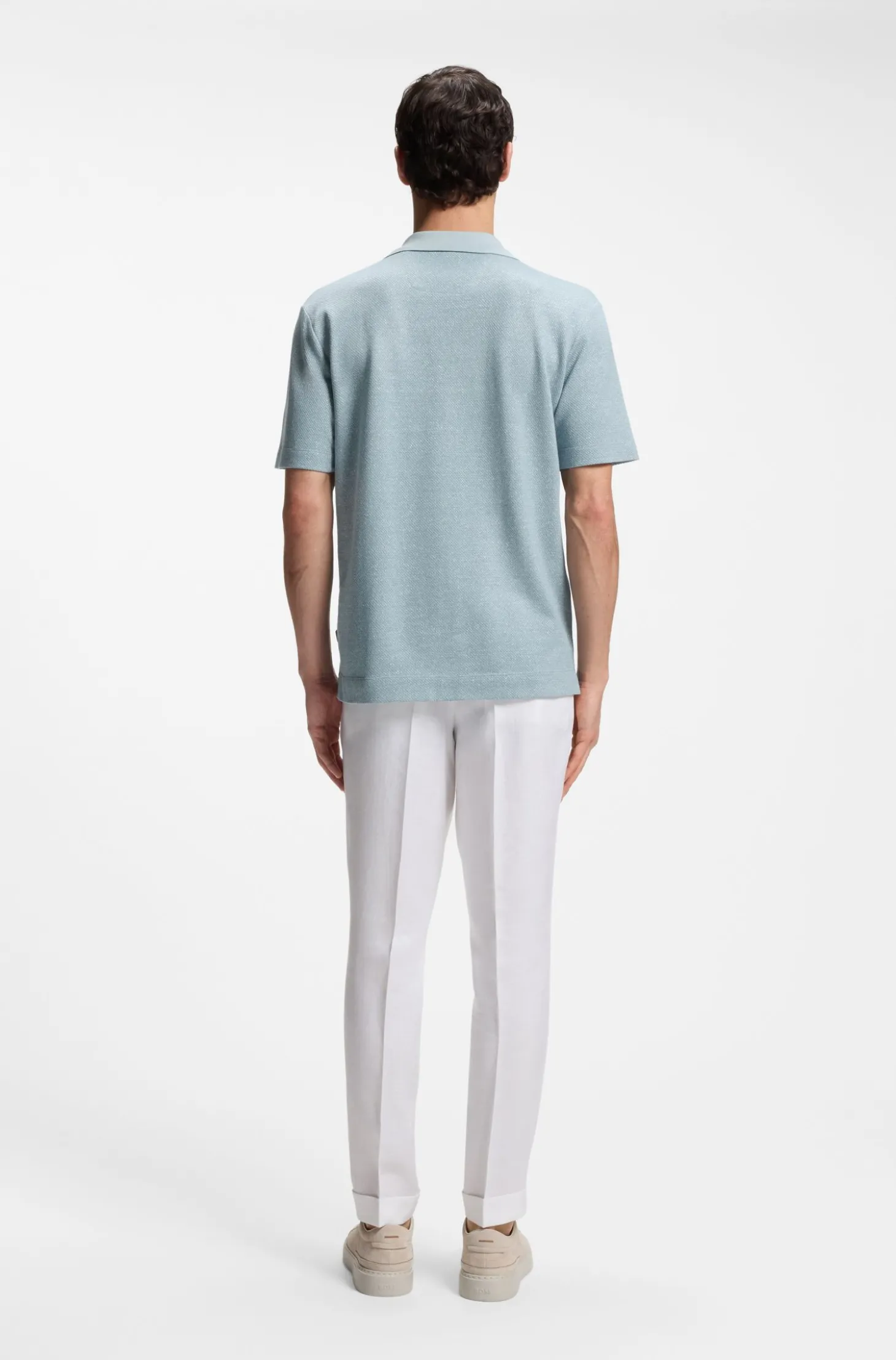 Poloshirt mit Johnny-Kragen aus Baumwolle, Leinen und Seide