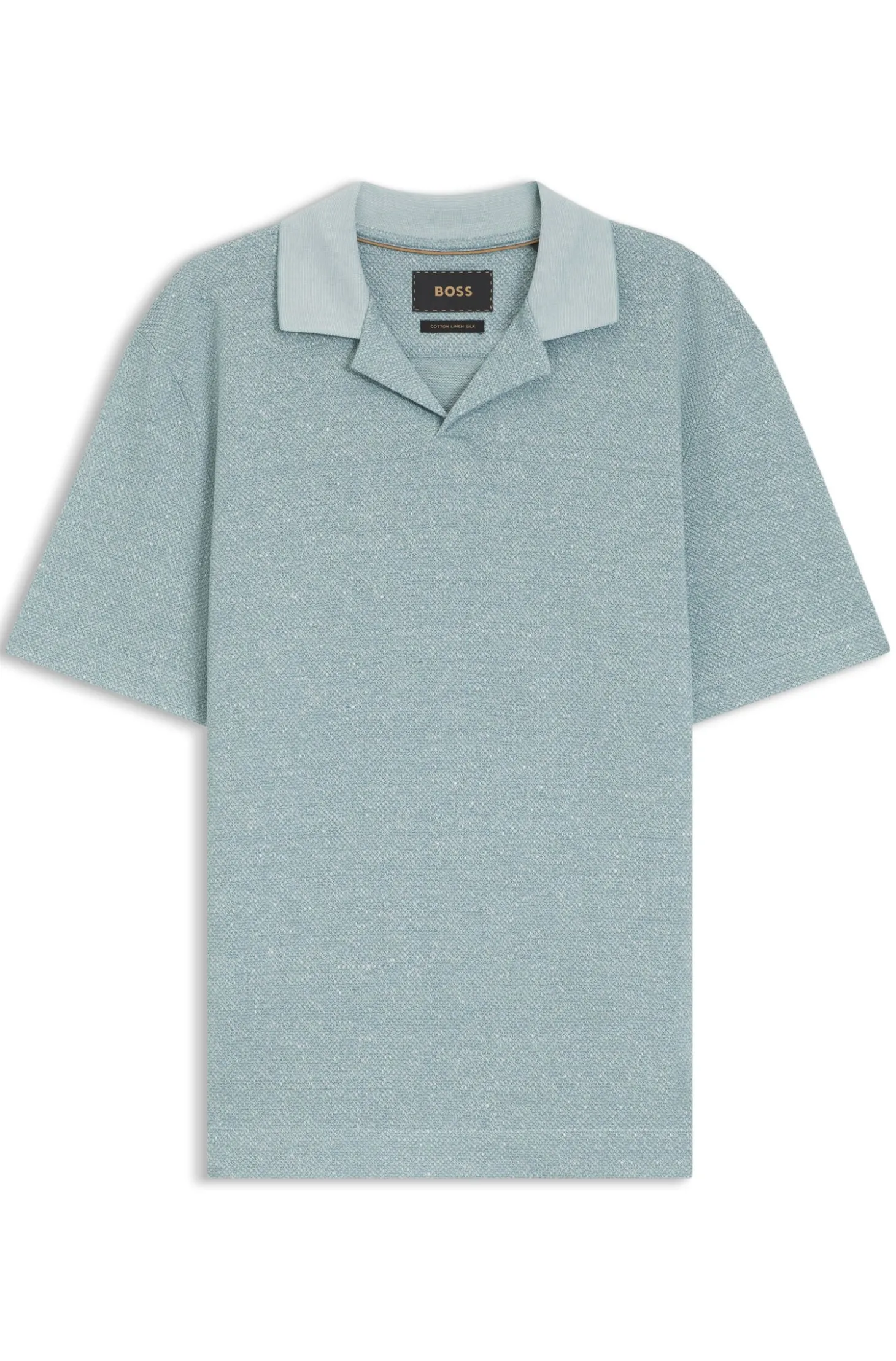 Poloshirt mit Johnny-Kragen aus Baumwolle, Leinen und Seide