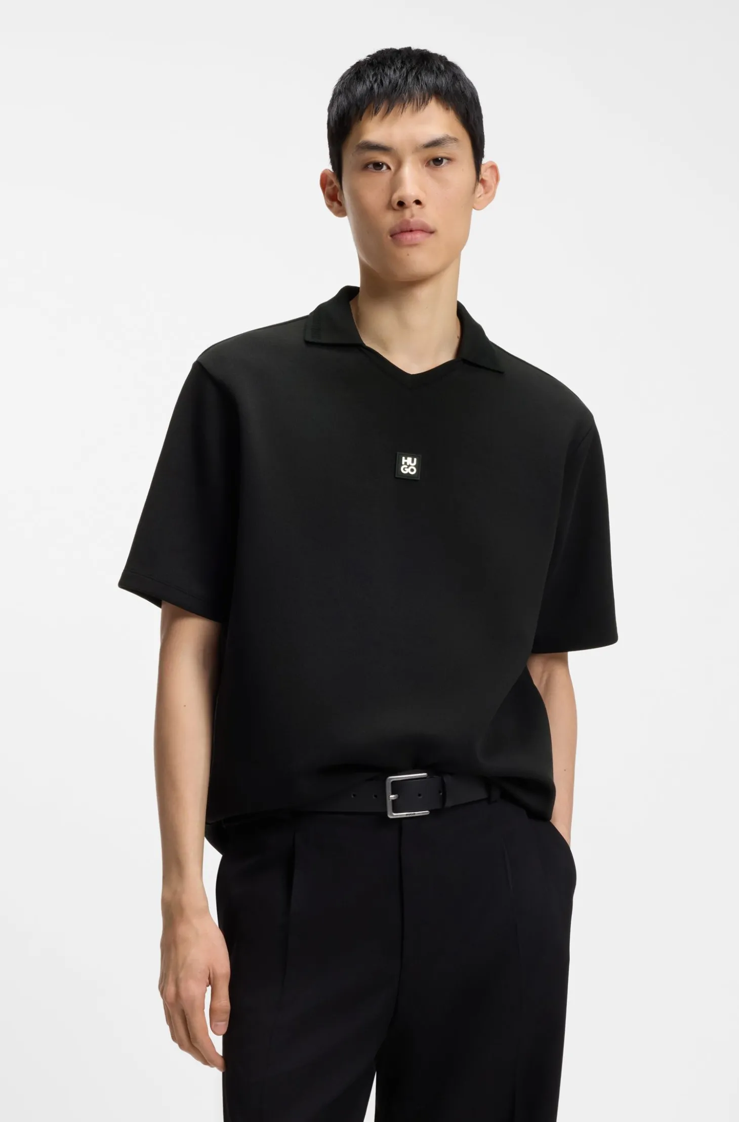 Poloshirt mit Johnny-Kragen aus strukturiertem Baumwoll-Mix