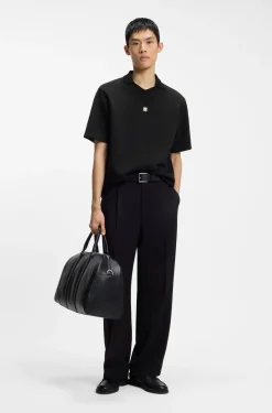 Poloshirt mit Johnny-Kragen aus strukturiertem Baumwoll-Mix