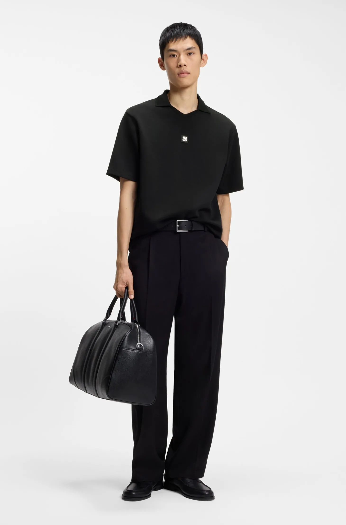 Poloshirt mit Johnny-Kragen aus strukturiertem Baumwoll-Mix
